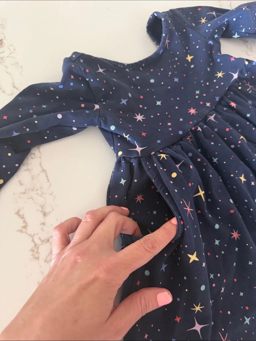 Hanna Andersson Navy Starprint Long-Sleeve Twirl Dress